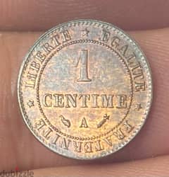 عملة عملات قديمة واحد سنتيم فرنسي ١٨٩٥ وزن ١ غرام من اصغر العملات 0