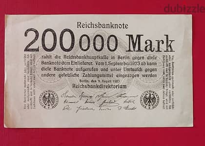 1923 Germany 200,000 Mark Weimar Government