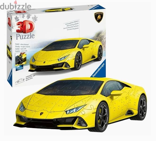 3D Lamborghini Huracán Evo Yellow Puzzle, 108 Pieces, 8+ Years 0