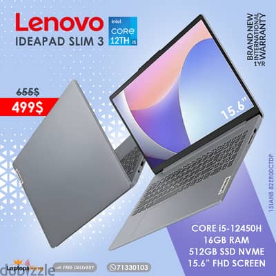 LENOVO IDEAPAD SLIM 3 | 15IAH8 82ER00CTDP CORE i5-12450H 15.6" LAPTOP