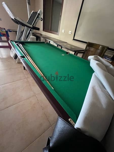 billiard table with cover, balls, and everything 1