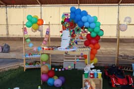 Garden table with backdrop birthday and party decoration