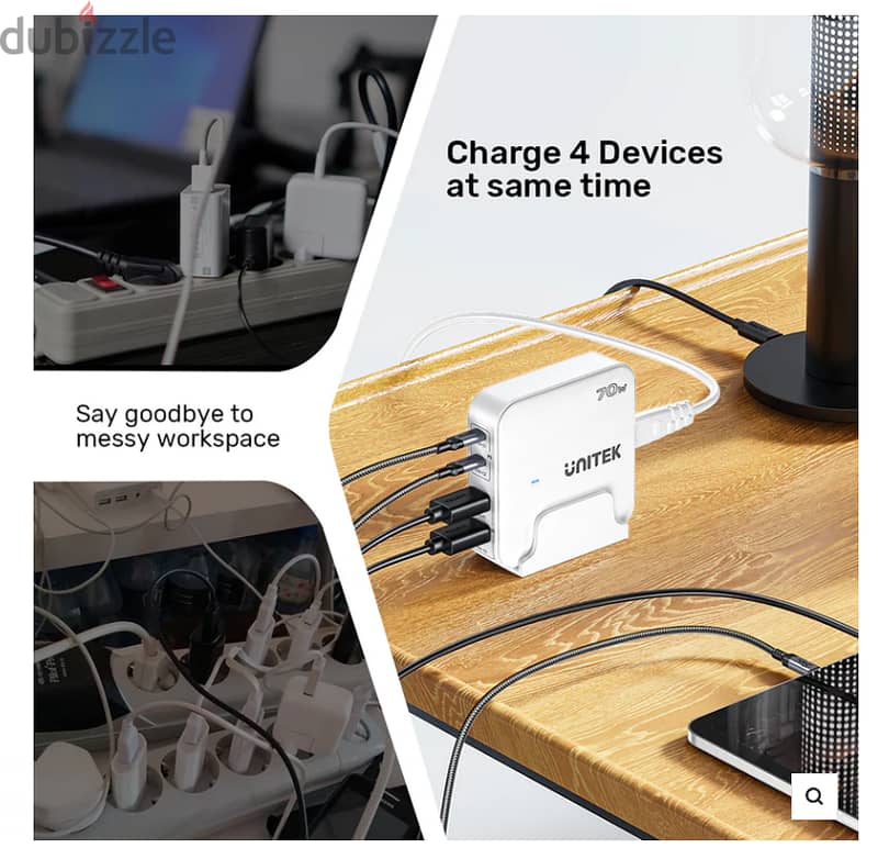 Unitek 70W Desktop Charging Station (White, Black) 7