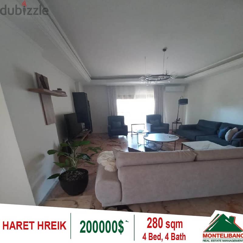 200000$!! Apartment for sale located in Haret Hreik 1