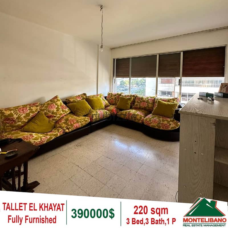 390000$!! Fully Furnished Apartment for sale in Tallet El Khayat 1