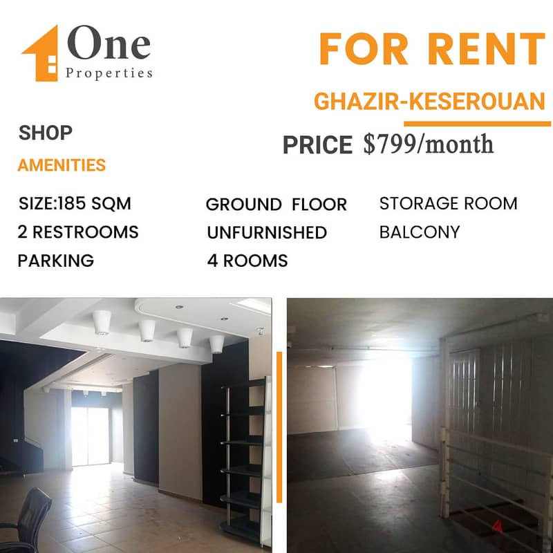 SHOP for rent in GHAZIR / KESEROUAN, prime location. 0