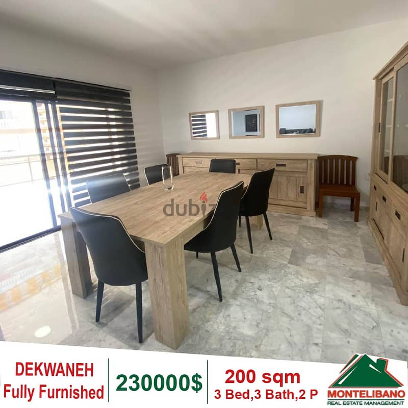 230000$Prime Location &Fully Furnished Apartment for sale in Dekwaneh 2