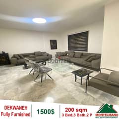 1500$!! Prime Location&Fully Furnished Apartment for rent in Dekwaneh