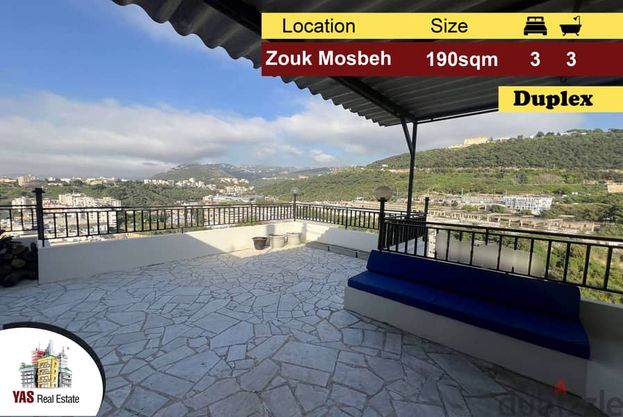 Zouk mosbeh 190m2 | 50m2 Terrace | Duplex | Well Maintained | EL | 0