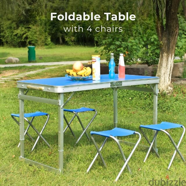 Picnic Table Set, Height-Adjustable Camping Table with 4 Chairs طاولة 1