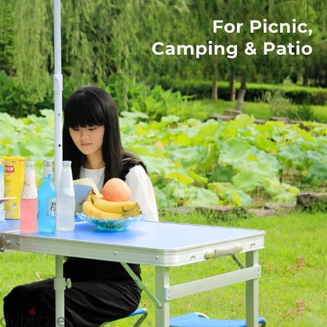 Picnic Table Set, Height-Adjustable Camping Table with 4 Chairs طاولة 4