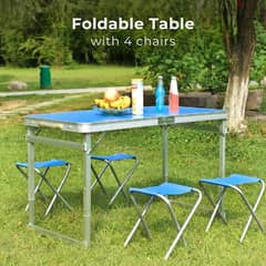 Picnic Table Set, Height-Adjustable Camping Table with 4 Chairs