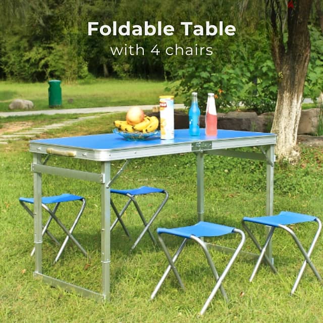 Picnic Table Set, Height-Adjustable Camping Table with 4 Chairs 0