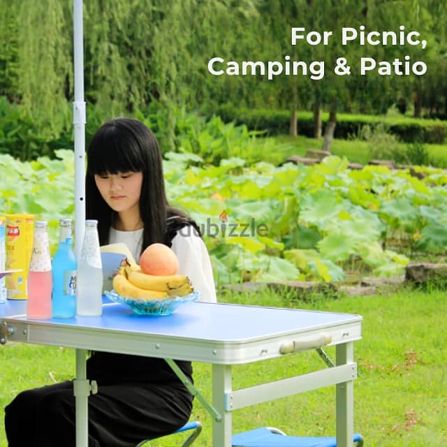 Picnic Table Set, Height-Adjustable Camping Table with 4 Chairs 3