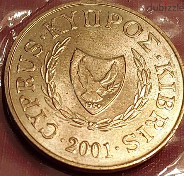 Cyprus 5 Mils 2001 INC bronze coin KM# 39 1