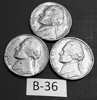 USA Lot# B-36 5 cents x 3 coins