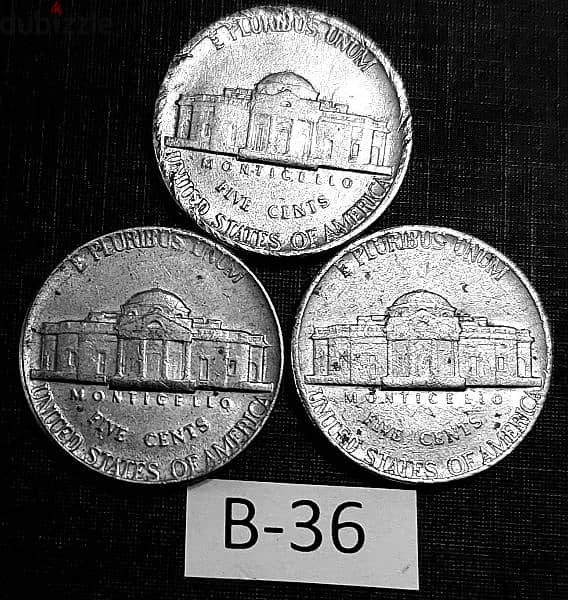 USA Lot# B-36 5 cents x 3 coins 1