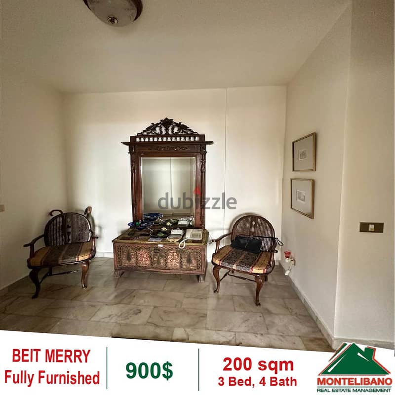 900$!! Fully Furnished Apartment for rent located in Beit Merry 2