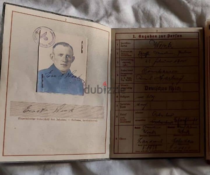 World War passport Nazi officer Hitler German 3rd Reich Army 8