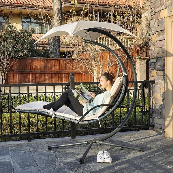 Outdoor Hanging Patio Swing Chair with Canopy - 185 x 108 x 195 cm 2