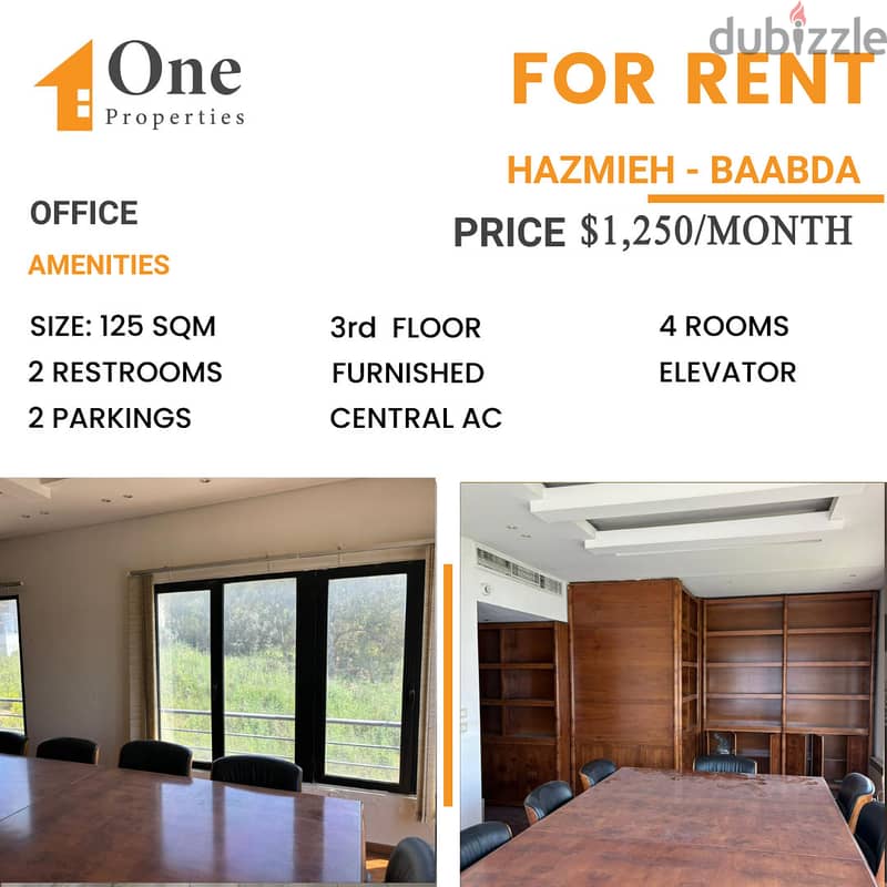 FULLY FURNISHED OFFICE for rent in HAZMIEH / BAABDA ,PRIME LOCATION. 0