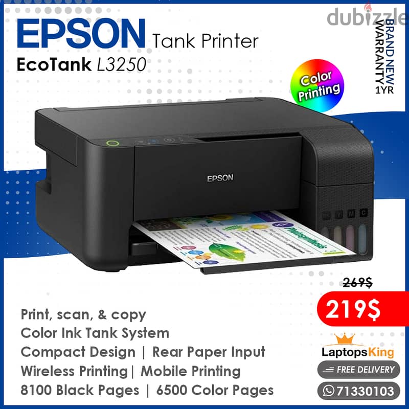 Epson Ecotank L3250 | Color Printing | 3in1 Wireless Tank Printer 0