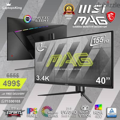 MSI MAG SERIES MAG401QR 3.4K 155HZ 1MS IPS 40" GAMING MONITOR