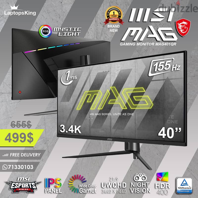 MSI MAG SERIES MAG401QR 3.4K 155HZ 1MS IPS 40" GAMING MONITOR 0