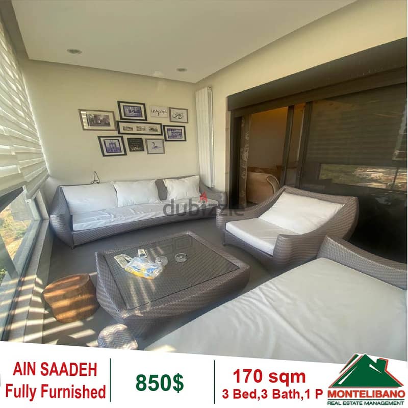 850$!! Open View&Fully Furnished Apartment for rent in Ain Saadeh 0