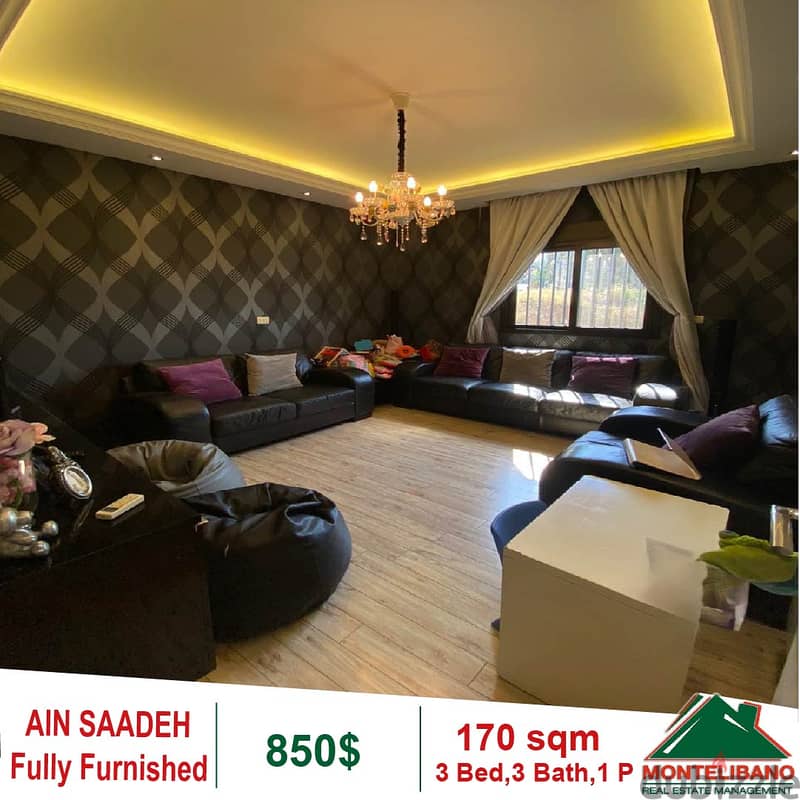 850$!! Open View&Fully Furnished Apartment for rent in Ain Saadeh 1