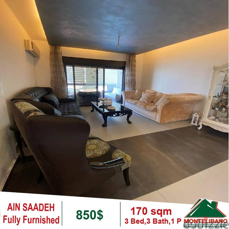 850$!! Open View&Fully Furnished Apartment for rent in Ain Saadeh 2