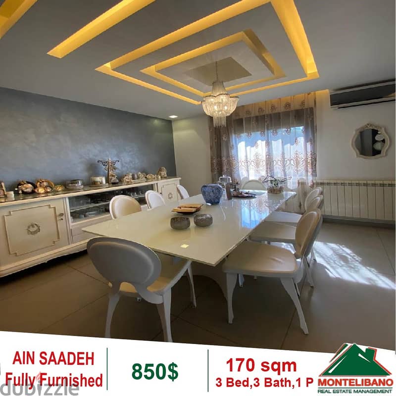 850$!! Open View&Fully Furnished Apartment for rent in Ain Saadeh 3