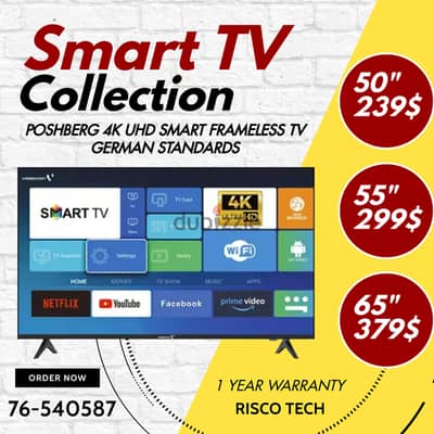 POSHBERG 4K UHD SMART TV 32" 43" 50" 55" 65" 70" 85" INCH 4K - تلفزيون