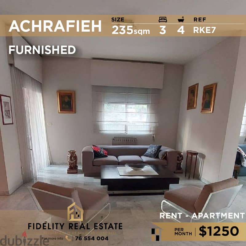 Apartment for rent in Achrafieh furnished RKE7 0