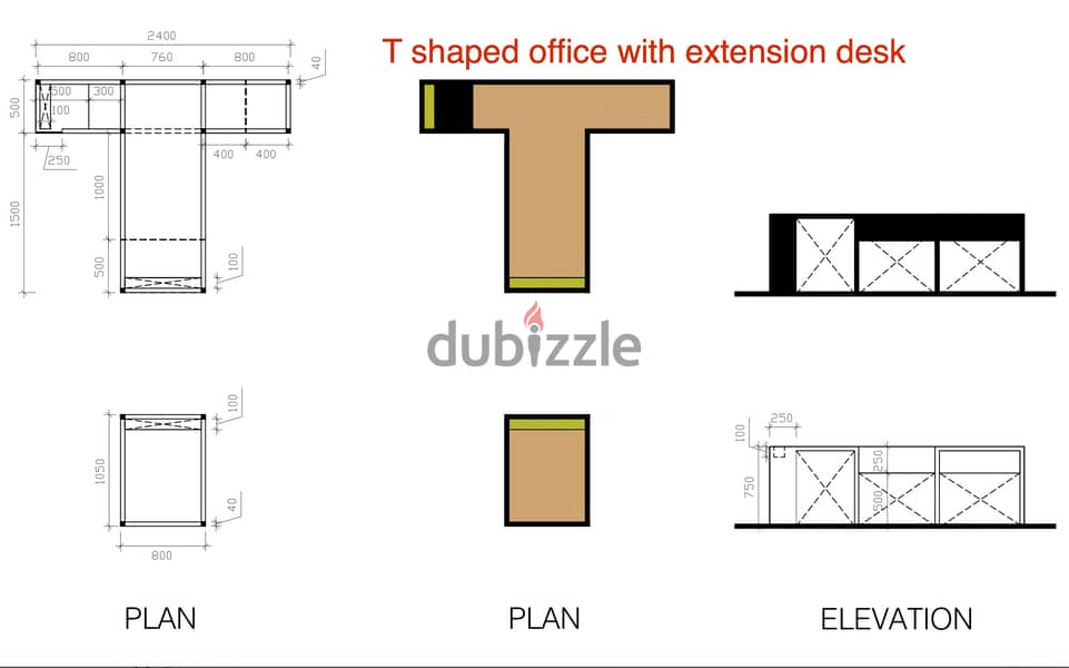 6 office desks 1xTshaped/2xdesks/1xconference room/1board for sale 1