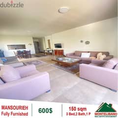 600$!! Fully Furnished Apartment for rent in Mansourieh