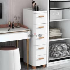 Chest Drawer Case, 5-Door Storage Cupboard, Movable White Cabinet