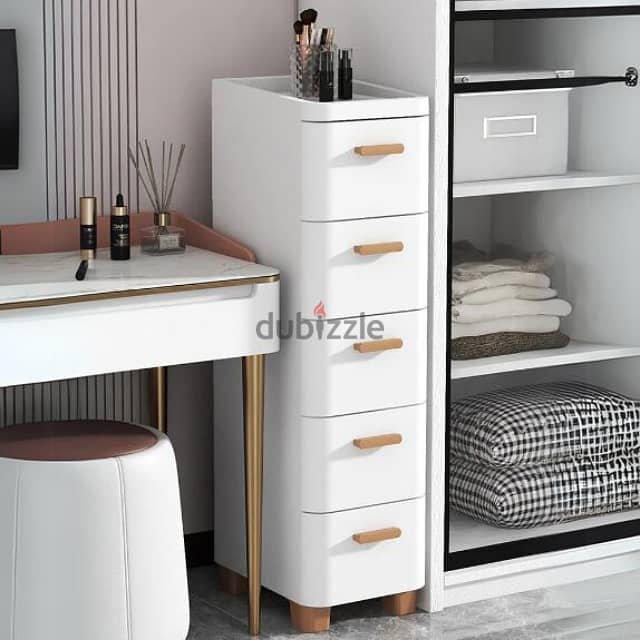 Chest Drawer Case, 5-Door Storage Cupboard, Movable White Cabinet 0