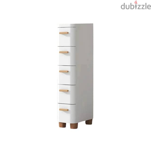 Chest Drawer Case, 5-Door Storage Cupboard, Movable White Cabinet 6