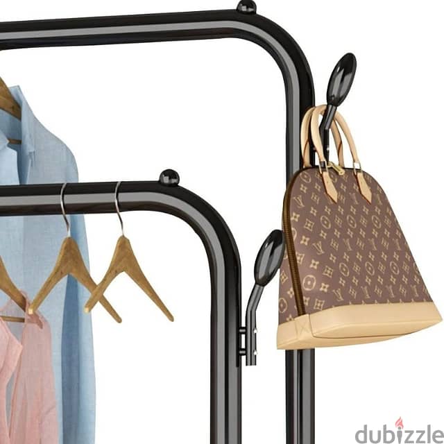 Double Pole Clothes Stand, Garment Rack with Coat Hangers, Shoe Shelf 2