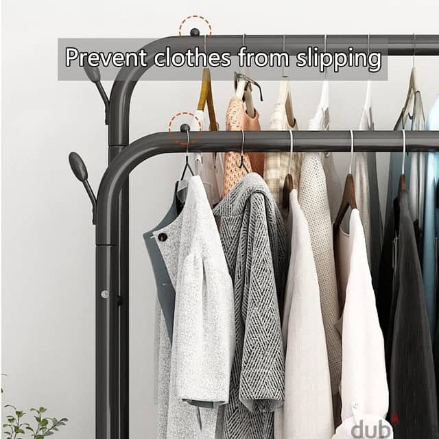 Double Pole Clothes Stand, Garment Rack with Coat Hangers, Shoe Shelf 7