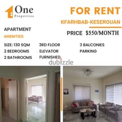 FURNISHED Apartment for RENT, in KFARHBAB / KESSEROUAN, MOUNTAIN VIEW