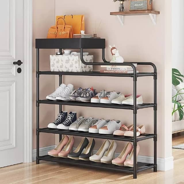 4-Layer Shoe Organizer, Shoe Stand with Top Storage Box 0