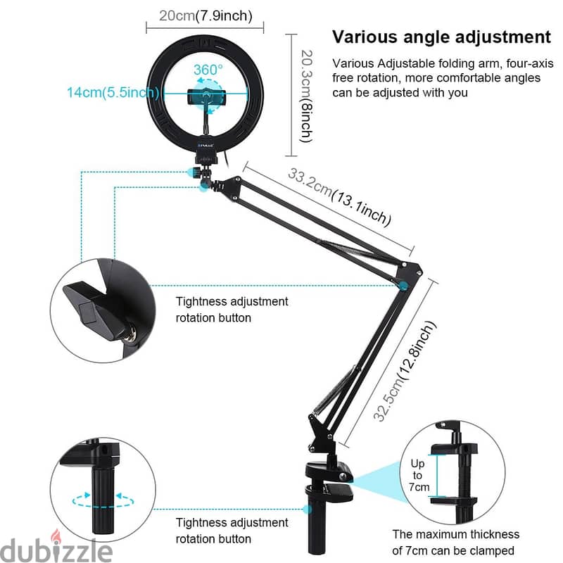 MODERN PULUZ 20CM CURVED SELFIE LIGHT WITH ARM STAND USB LED VLOGGING 2