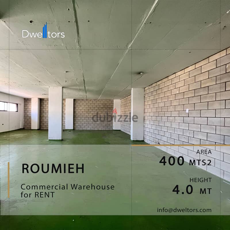 Warehouse for rent in ROUMIEH - 400 MT2 - 4.0 MT Height 0