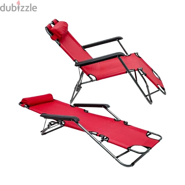 Reclining Chair - Foldable Beach Lounger, Padded, Steel Frame 1