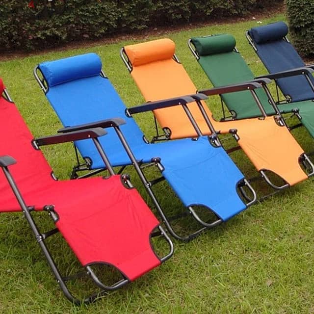 Reclining Chair - Foldable Beach Lounger, Padded, Steel Frame 2