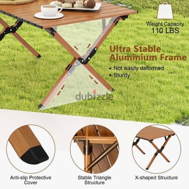 Aluminum Camping Table, Roll-Up Design for Picnics, 50 Kg Load 4