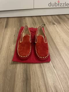 Christian Louboutin Red Suede Pik Boat Spike Slip On Sneakers