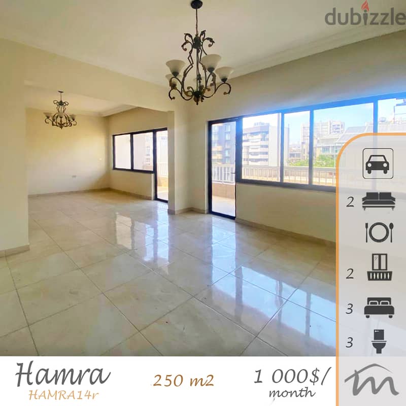 Hamra | Spacious 3-Bedroom Apartment | Huge Balcony | Prime Location 0